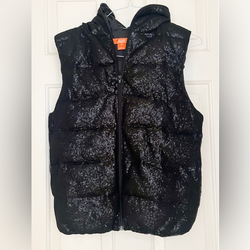 Joe Fresh black hooded sequin puffer vest size L
